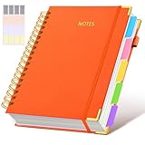 Hardcover Spiral Notebook Journal with Removable Dividers Tabs, 300 Pages Leather 5 Subject Notebook College Ruled, 8