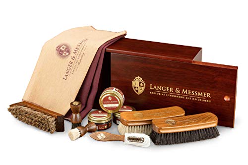 Langer & Messmer &ndash; Schuhputzkiste Mannheim aus Holz mit 2 F&auml;chern &ndash; ohne Inhalt oder mit mehrteiligem Pflegeset erh&auml;ltlich &ndash; Schuhputzbox zur Aufbewahrung diverser Schuhpflegemittel