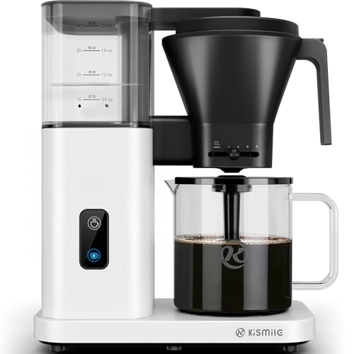 Kismile SCA-Certified 8 Cup Drip Coffee Maker, Pour Over Coffee Machine with 3s Instant Heat 197–205℉, Adjustable Flow Control, Removable Water Tank, Deep Cold Brew & 40 Min Keep Warm (Pearl White)
