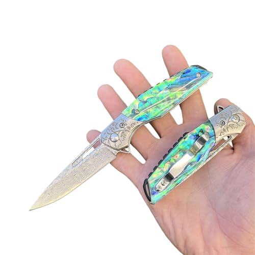 Obespina Couteau Pliant Poche Damas luxe Acier 67 Couches VG10 Damascus lame Tranchante Manche Nacre Collection Cadeau Homme edc abalone liner lock femme camping forge artisanat
