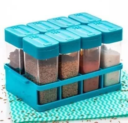 NEEL TECHSkyfy Woman's 1st Choice Masala Box | Spice Box | Kitchen Spice Box | Masala Rack | Masala Dani - Multipurpose 8 Piece Spice Set (Plastic, Black) (Blue)