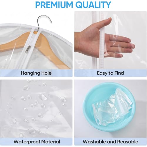 All Clear Garment Bags for Travel - 32” PEVA Waterproof Suit Cover with Zipper for Hanging Clothes, Shirts, Sweaters - Durable Dresser for Closet Storage, Dustproof & Moisture Resistant - 32”/6 Pack