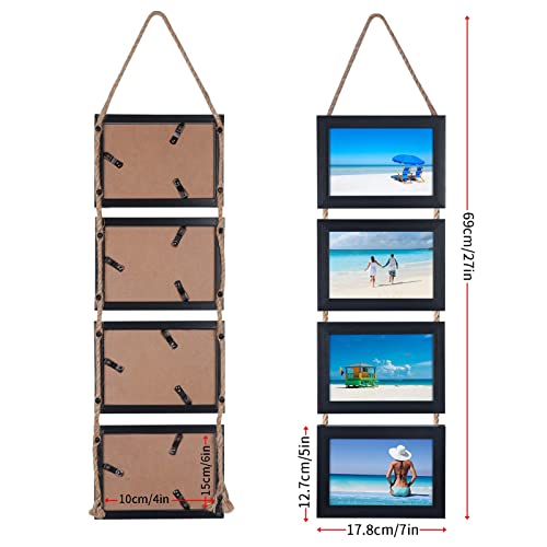 Lavezee 4X6 Hanging Collage Picture Frames Set Of 2, Black 8 Opening Horizontal Frame Made To Display 4 X 6 Inch Photo For Wall Decor #TOP1
