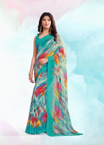 Image of Jaanvi fashion Women's Georgette Saree with Unstitched Blouse Piece