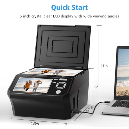 Multiscanner für Fotos, Dias und Negative, fotoscanner zum digitalisieren mit 5 LCD-Großbildschirm, Konvertieren Sie 35 mm, 110 Film/Foto/Visitenkarte in 22 MP Digital JPEG, enthält 8-GB-SD-Karte.