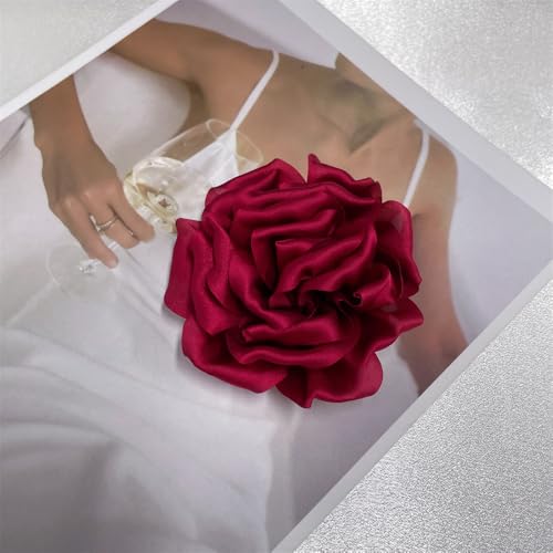 Image of Dainty Peony Rose Flower Brooches Lapel Pins Delicate Elegant Fabric Flowers Brooch Pin for Women Flower Corsage for Wedding Party Accessories Jewelry Gifts100mm