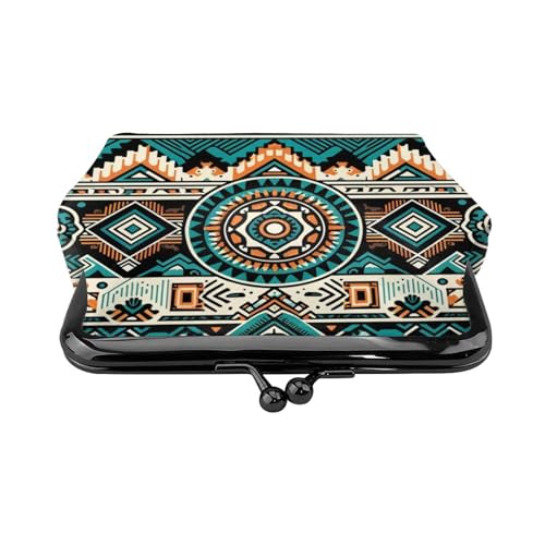 Pu Leather Buckle Coin Purse Colorful-Aztec-Pattern Girls Kiss-Lock Change Purse Wallets2