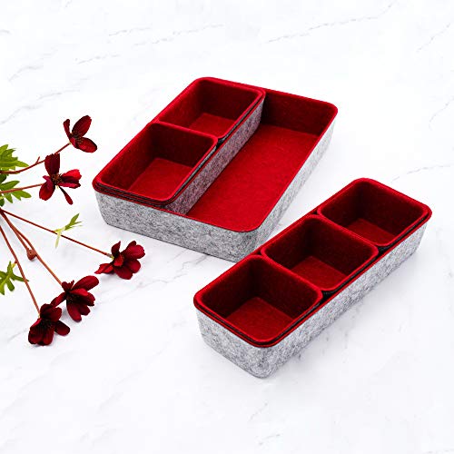 Image of Welaxy Burgundy Felt Drawer Organizers 8pc Desk Tray Dorm Room Decor Bin