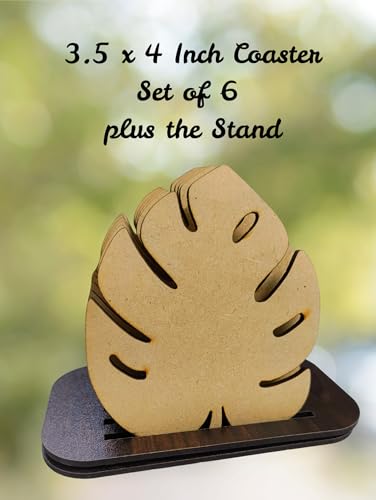 Image of DIY Wooden Coaster Set of 6 with Stand - Multiple Design to Choose | Paintable MDF Coasters for Art & Craft, Home Decor, and Gifting (DIY Cost 001)