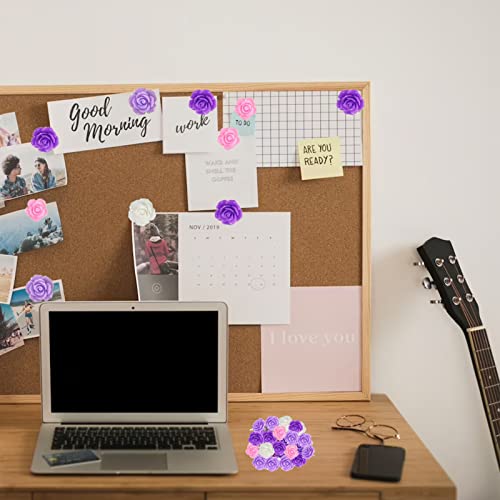 Lulusnie 40Pcs Rose Push Pins Decorative Thum Tacks For Office Home Cork Board, Bulletin Board, Purple Rose #TOP1