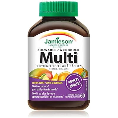 Jamieson 100٪ مكمل متعدد الفيتامينات للمضغ للبالغين Citrus Twist Multi ، 60 قرص قابل للمضغ