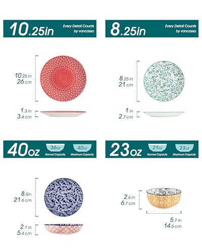Image of vancasso SELENE Plates and Bowls Set for 6, 24 Pieces Dinnerware Sets, Mircowave and Dishwasher Safe Dishes Set, Porcelain Muted Dinnerware