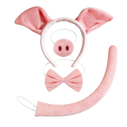 AYZDJ Costume de Cochon – Bandeau, Nez et Queue de Cochon Roses pour Adultes et Enfants – Accessoires de déguisement Amusants