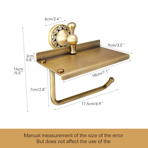 Image of Wall Mounted Bathroom Toilet Paper Holder with Storage,Roll Tissue Holder Antique Brass Pattern Carving,Brushed Bronze