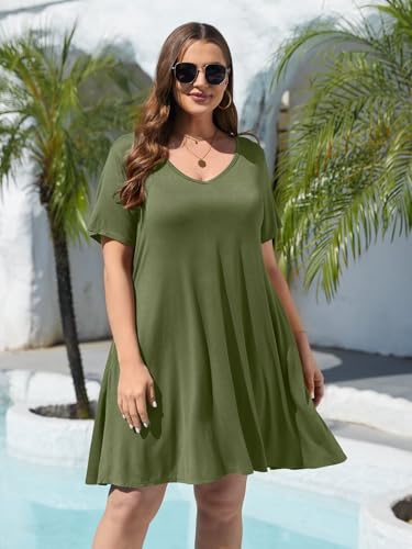 Image of BELAROI Women Casual Summer Dresses Loose Tshirt Beach Sundress V Neck Plus Size Swing Tunic Pockets