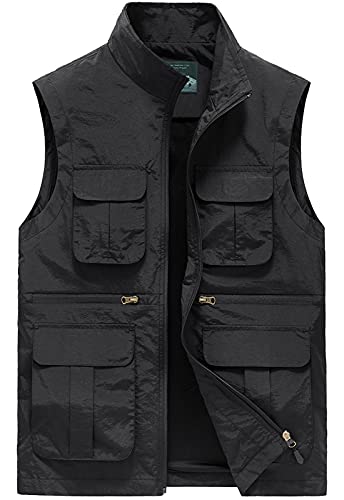 Panegy Men's Utility Outdoor Vest With Multi-Pockets For Summer Stand Collar Zipper Sleeveless Jackets For Photo Hunting Fishing Hiking Plus Size Black 4Xl #TOP30