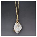 18inch Irrégular Natural Stone Cristal Rose Pendentif Colliers Colliers de quartz en or Collier en cristal enveloppé de quartz Womens Poids: 20-40 grammes Taille: 40x15mm (Metal Color : Crystal)