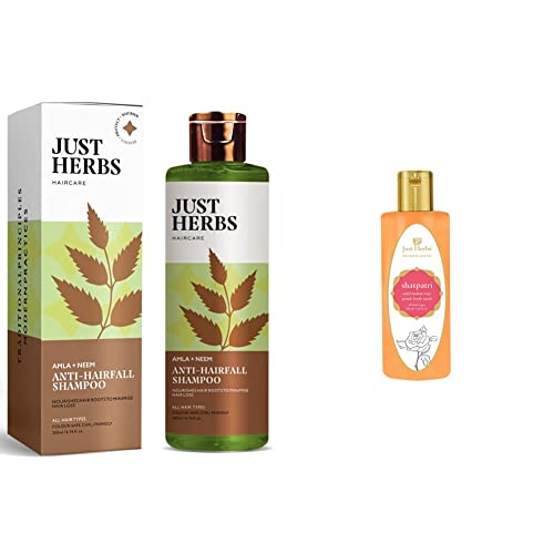Image of Just Herbs 8 In 1 Root Nourishing Amla Neem Hair Fall Control Shampoo 200 Ml & Just Herbs Organic Rose Shower Gel Body Wash For Men and Women Suitable for All Skin Types - Natural and Paraben Free