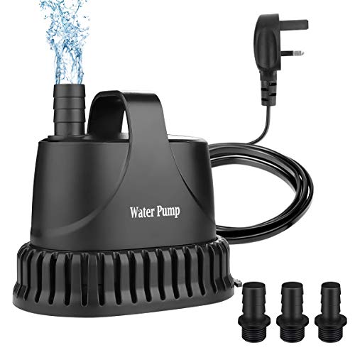 E-More Submersible Water Pump, 2500L/H 35W Bottom Suction Pump Ultra-Quiet Fountain Pump Pond Pump with 4.9Ft Power Cord and 3 Nozzles, Water Feature Pump for Pond Aquarium Fish Tank Pool Hydroponics
