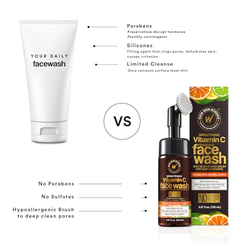 Wow Skin Science WOW_FWVCB150 Vitamin C Face Wash W/Face Brush - Foaming Facial Cleanser - Facial Skin Care Products - Acne Face Wash For Women - Exfoliating Face Wash Men'S Scrub thumb #4