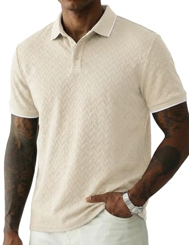 Image of JMIERR Mens Casual Polo Shirt Short Sleeve Vacation Button Summer Beach Knit Stretchy Golf Shirts