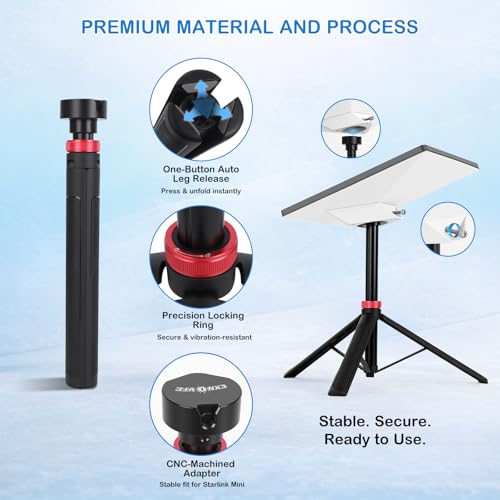 Image of Ultra-Stable Starlink Mini Tripod Mount with 360 Signal Clearance - Heavy-Duty Aluminum Stand for High Winds, Camping, RV & Off-Road - Quick-Snap Tool-Free Installation