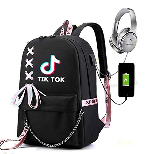 XxLvOG TIK TOK Mochila para Estudiantes Masculinos y Femeninos Carga USB Casual Coreana