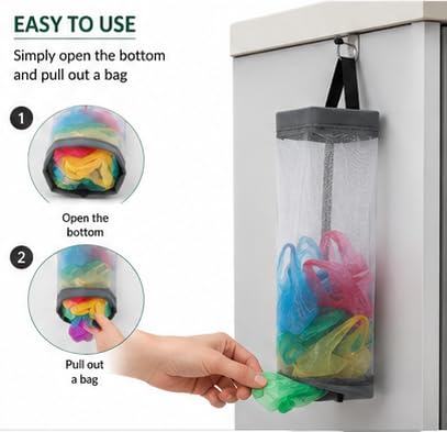 Image of Hanging Waste Bag Holder Durable Mesh Organiser