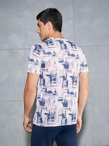 Image of TECHNOSPORT Men's Polyester Slim Fit All Over Print Crew Neck Half Sleeve T-Shirt with Technocool+,SPF50+ and Quick Dry