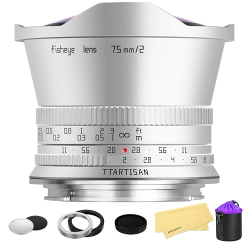 TTArtisan 7.5mm F2.0 Fisheye Lens for Canon RF-Mount APS-C Ultra-Wide Manual Focus for EOS R7 R10 R50 R100 R5 R6 (Silver)