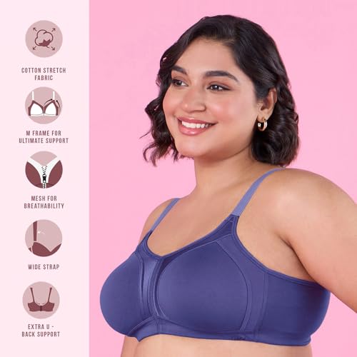 Image of NYKD NYB101B Cotton Non Padded Non Wired Full Coverage Everyday Bra M-Frame Bounce Control (Plus