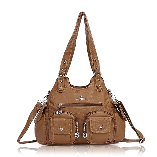 Angel Kiss Bolsas femininas Hobo Bolsa de ombro macia de couro PU para mulheres, Marrom moderno, 13.2 inches x 4.5 inches x 10.7 inches