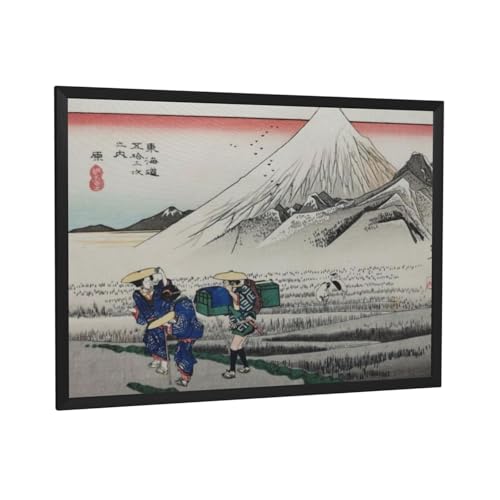 歌川広重 浮世絵 《東海道五拾三次之内 原:朝之富士》ポスター 部屋飾り キャンバスウォールアート 印刷 版画 壁飾り 壁の絵 壁掛け ソファの背景絵画 40x30cm ブラックフレーム付き