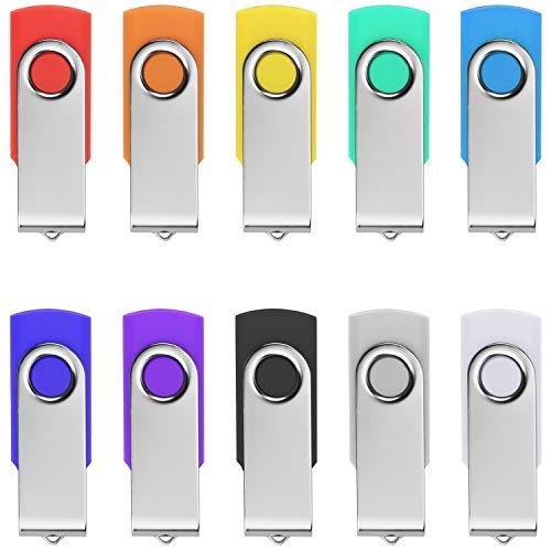 TPSON 10 Piezas Memoria USB 16GB Flash Drive USB Stick Pen Drive 2.0 16GB Giratoria Plegable Diseño Almacenamiento de Externo, 10 Colores Mezclados