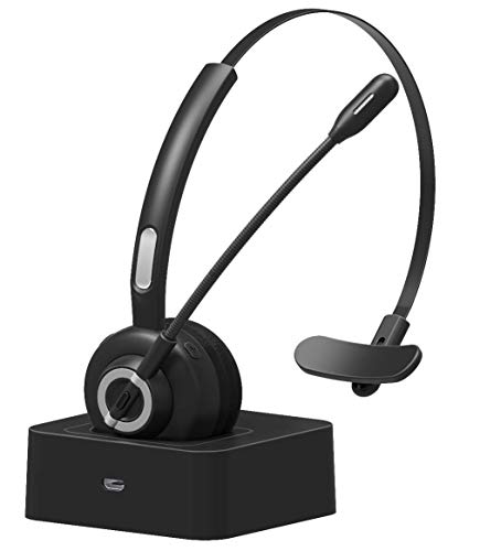 Golvery Manos Libres Bluetooth con micrófono, Auricular inalámbrico para automóvil/camión para Oficina/PC/Voip/Centro de Llamadas/música A2DP, Base de Carga y cancelación de Ruido