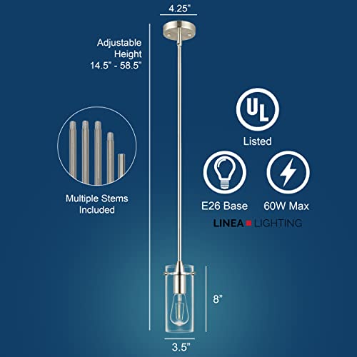 Linea Di Liara Effimero Modern Brushed Nickel Pendant Light Fixtures Over Kitchen Island Sink Lighting Ceiling Hanging Farmhouse Metal Industrial Mini Pendant Lighting Small Clear Glass Shade #TOP1