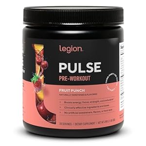 LEGION Pulse Pre Workout Supplement – All Natural Nitric Oxide Preworkout Drink to Boost Energy, Creatine Free, Naturally Sweetened, Beta Alanine, Citrulline, Alpha GPC (Fruit Punch)