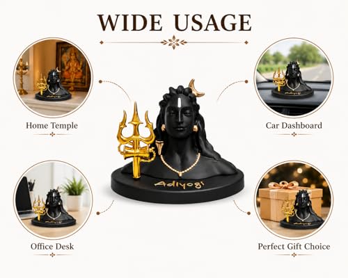 Image of Adiyogi Shiva Statue for Car Dashboard & Home Decor | Lord Shiva Idol with Trishul & Damru | Matte Finish Resin Showpiece for Office Desk, Pooja Room & Spiritual Gift