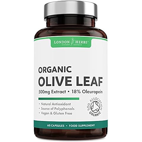 Organic Olive Leaf Extract 500mg - 60 Capsules - 18% Oleuropein - Herbal Support Supplement - Made in The UK, BioPlastic Packaging Cover