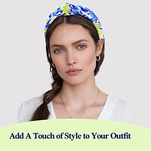 Begood Knotted Headband For Women Blue Womens Knotted Headbands Tropical Wide Headbands Fashion Hairbands For Women's Hair Designer Summer Headbands Turban Hair Accessories For Girls 2Pcs #TOP2