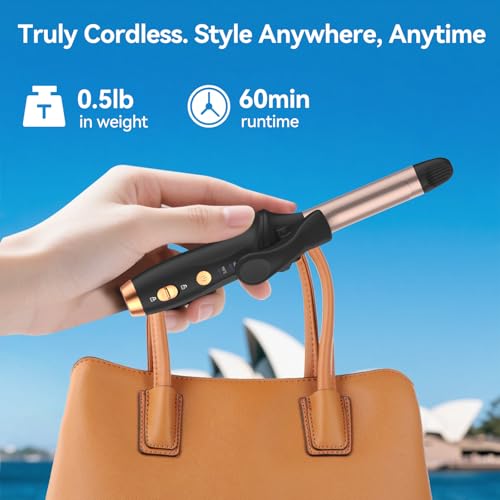 Image of Cordless Curling Iron Hair Curler: Mini USB Rechargeable 4000 mAh 3 Temp Setting Travel Portable 200 Million Negative Ion for Long Short Hair