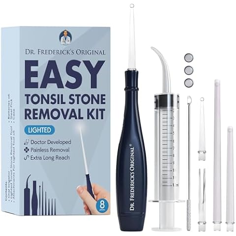 Dr. Frederick’s Original Easy Tonsil Stone Remover Kit - Fast Painless Tonsillolith Removal Tool - Fight Bad Breath - Pick and Oral Irrigator - 8 Pieces Cover