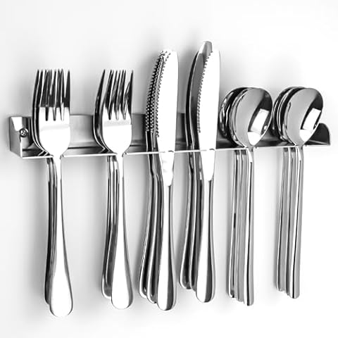 JAMIEWIN Silverware Organizer Rack Wall Mount for Knives Spoons Forks Storage, Stainless Steel Flatware Organizer, Space Saving Utensil Holder Cutlery Organizer Cover