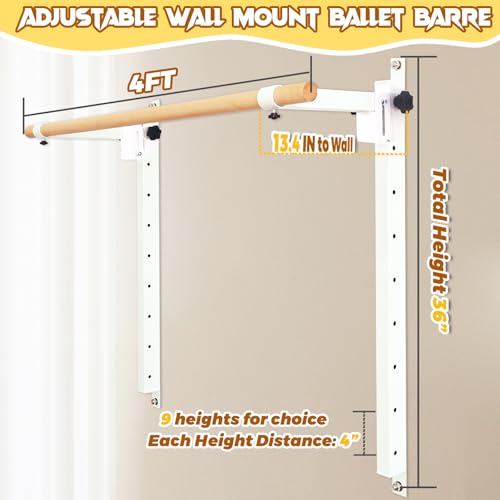 Seliyoo Wall Mounted Ballet Barre Adjustable Ballet Bar Foldable Dance Bar-Fully Adjustable -Solid Beech Wood Bar,Ballet workout Fitness Equipment Pull Up Stretch Never move