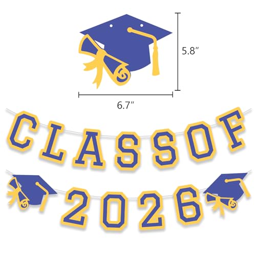 Image of Class of 2026 Graduation Banner University College Grad Garlands Decoration Party Supplies High School Colors Blue Yellow