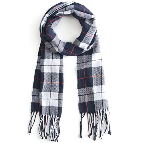 Vimate Tartan Scarves For Men, Winter Navy Blue White Plaid Blanket Scarf For Women (Us-Navy White Plaid) #TOP1