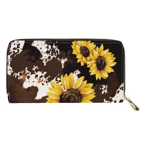 Women's Wallets Sunflower Purse Organizer Cow Print Wallets for Women Credit Card Holder Cell Phone Purse Portable Travel Wristlet Pouch2
