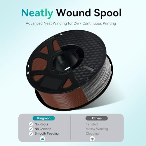 Image of Kingroon PLA Filament 1.75mm, 1kg Spool (2.2lbs), + /- 0.02mm Tolerance, Smooth 3D Printing Filament, Fits for Most FDM 3D Printers, Midnight Brown