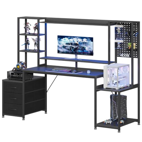 AODK Computer Desk with Drawers, 48 Inch Gaming Desk with Monitor Shelf for Home