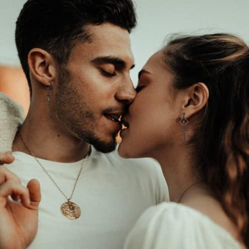 Men Black Stud Earrings Dochais 22 PCS Gothic Punk Cross Dangle Earrings Set Chain Feather Star Hoop Earrings Kpop Earrings Stud for Cool Men Women Jewelry Piercing